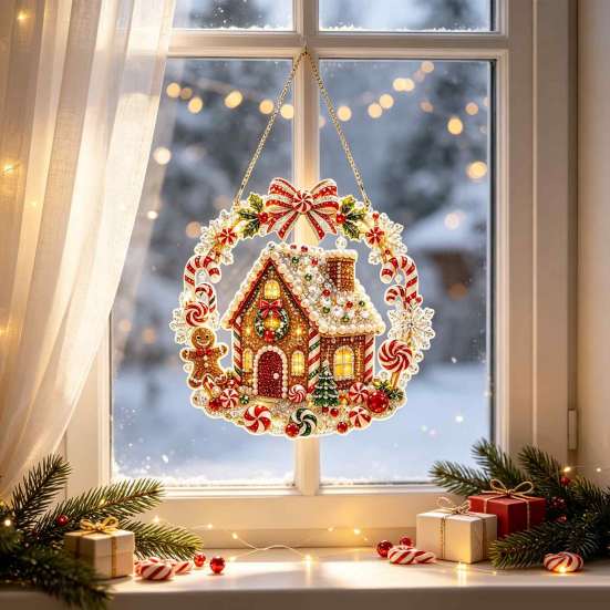 Seasonal Party Hanging Decor Xmas Snowman Ornament, Round Acrylic Santa Reindeer Holiday Office Ornaments Christmas Door Sign for Festive Window Wall