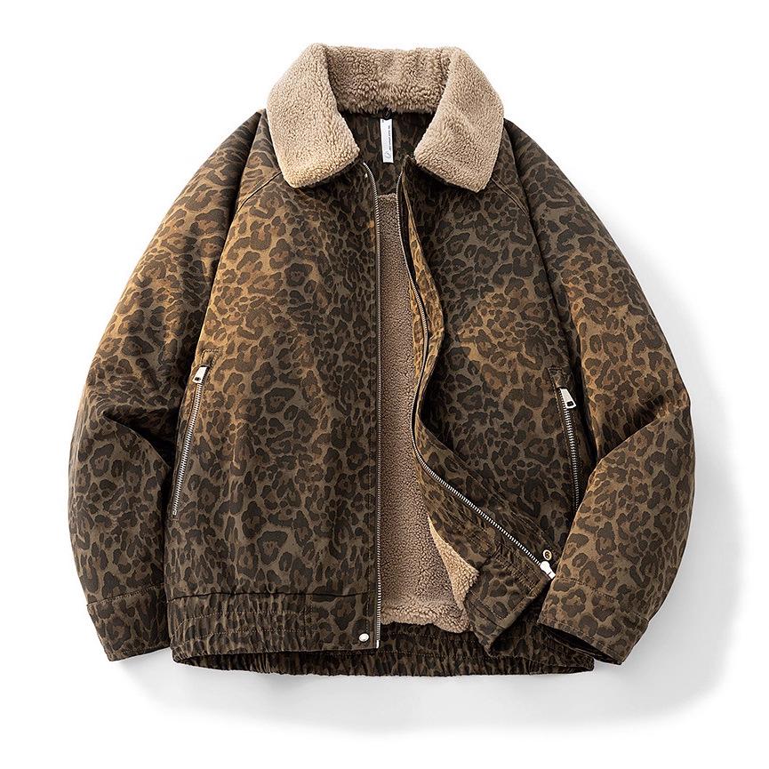 American Retro Detachable Lapel Leopard Lambswool Jacket