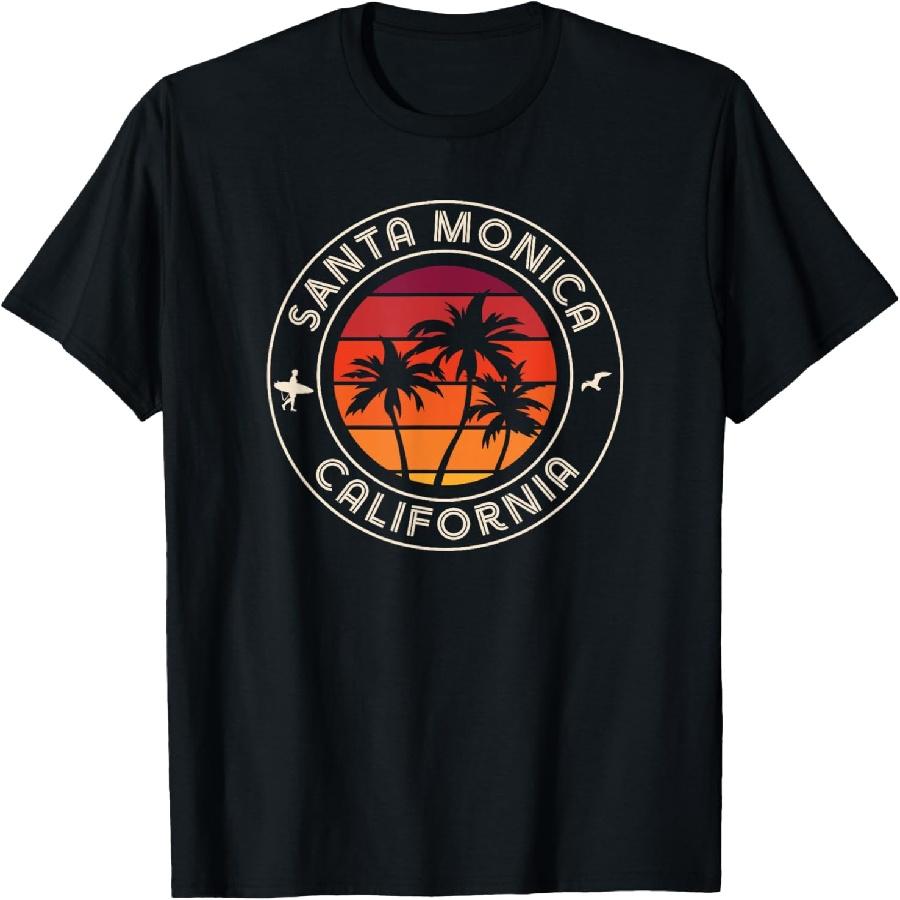 

California Sunset Surfer and Seagull Santa Monica Beach Men Women Kids T-Shirt XXXXXL чорний