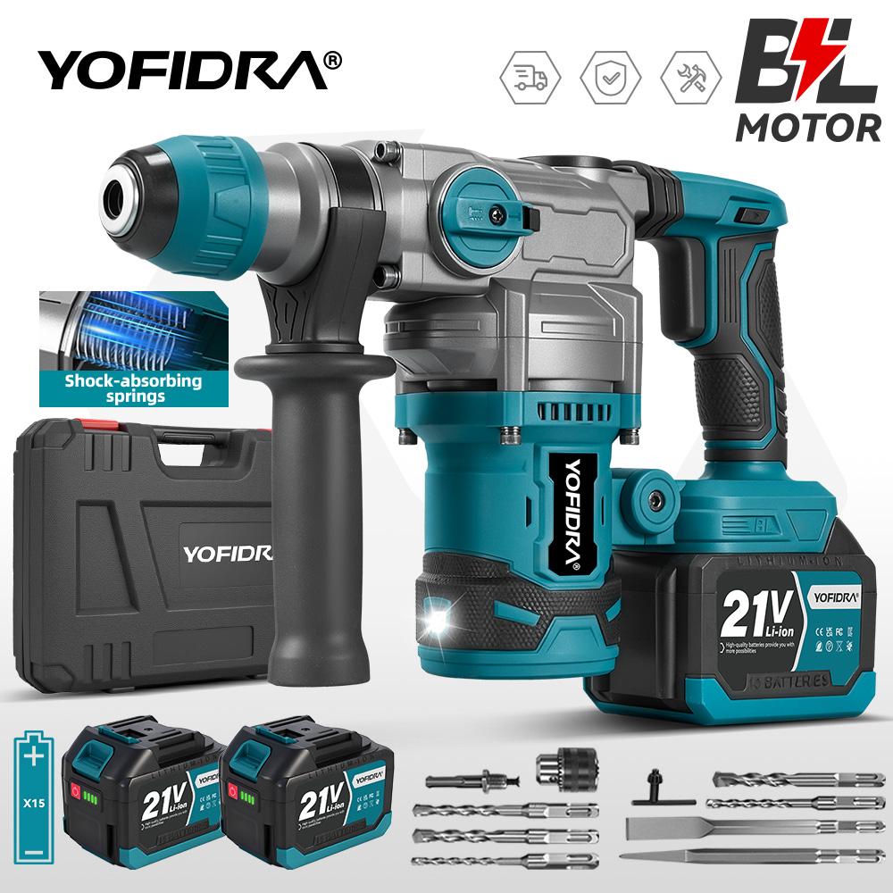 YOFIDRA Brushless 26MM Electric Hammer Impact Drill 8000IPM Multi-Screwdriver Rotary Drilling Tool For Makita 21V Battery Pin