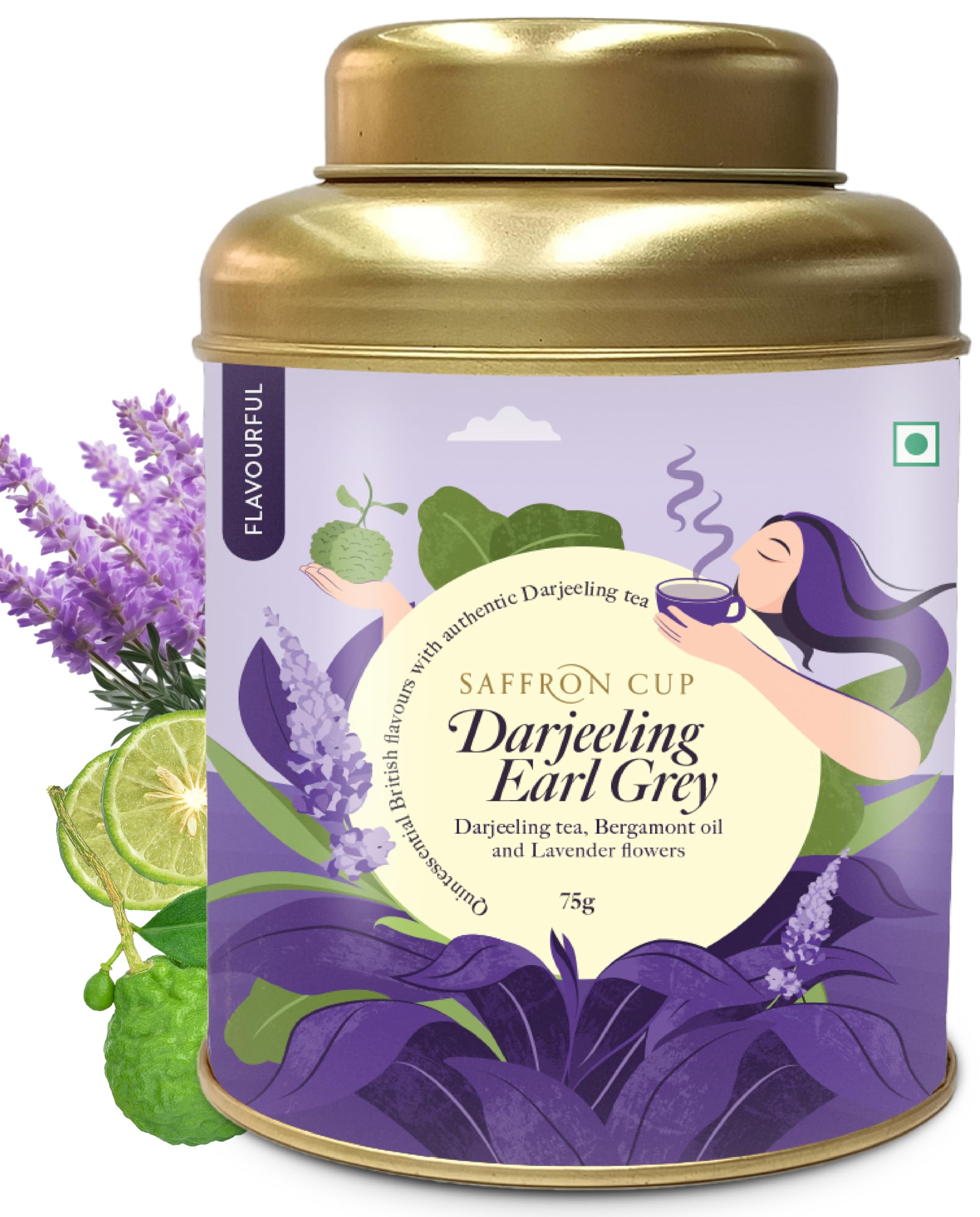 

Saffron Cup Darjeeling Earl Grey Black Tea - Loose Leaf | Premium Blend with Bergamot Oil & Lavender | Naturally Uplifting & Refreshing (Ai