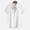 Men's Casual Short Sleeve Solid Color Button- Shirt with Stand Collar
