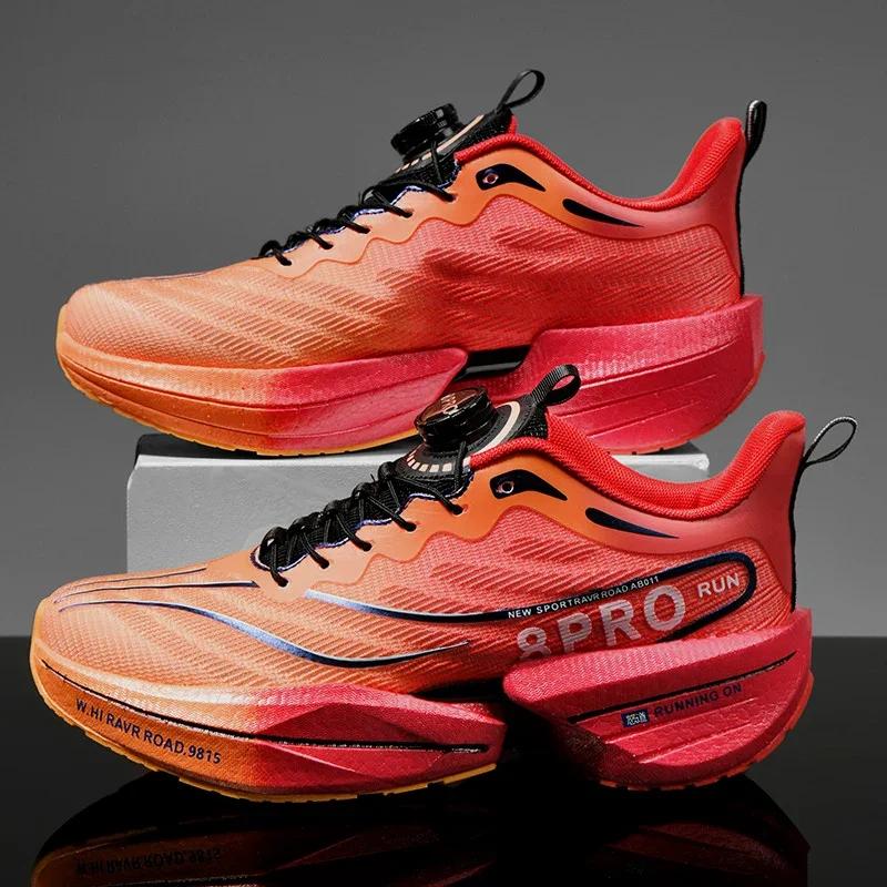 Marathon Carbon Plate Sports Running Shoes Men New Breathable Lightweight Mesh Sport Shoes Women Comfor Rotating Button Sneakers