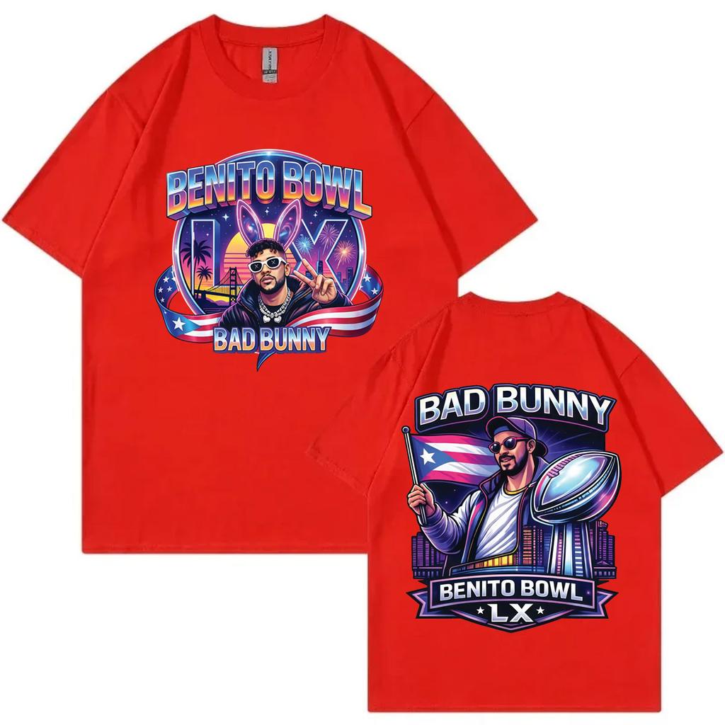 Rapper Bad Bunny Doppelseitiges Grafik-T-Shirt Herren Damen Mode Y2k Übergroßes T-Shirt Sommer Lässig Baumwolle Kurzarm-T-Shirts