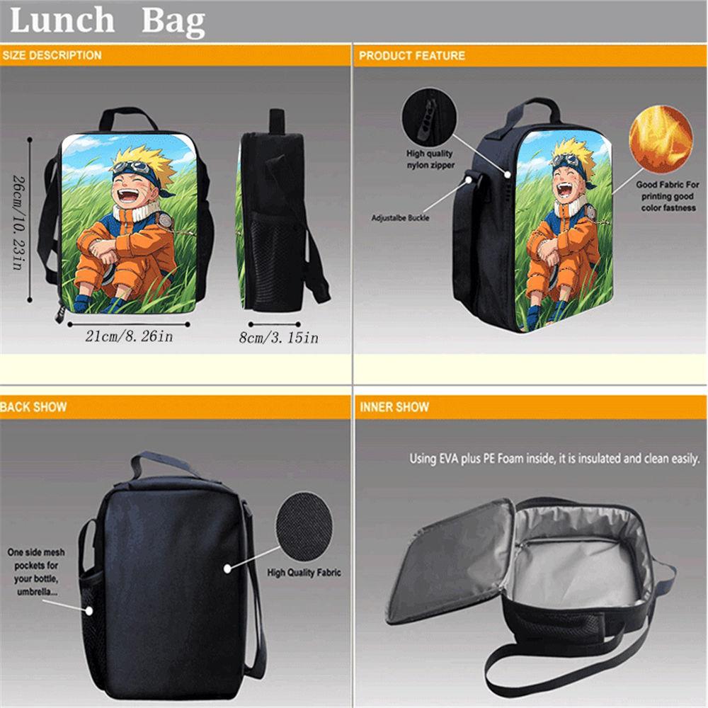 3Pcs Set NARUTO Anime School Rucksack With Front Pocket & Sling Carry Tote & Pencil Bag,Durable&Lightweight,for Boys&Girls Age 6-10