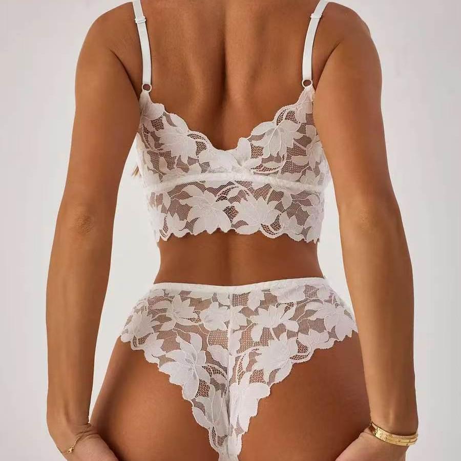 Women's Push-Up Lace Bra Set: Sexy Strappy Camisole with Wireless Design for Small Bust