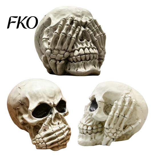Durable Skull Statue Halloween Figurine, Hear See Speak No Evil Skeleton Head Neither Listening Nor Seeing Statue, Gothic Resin Home Decor for