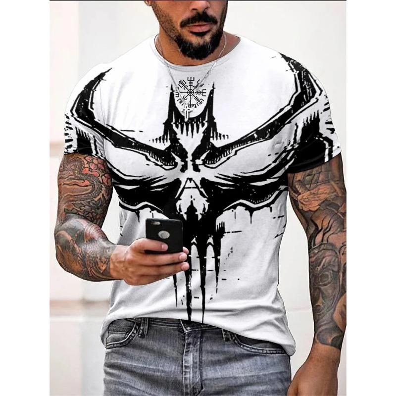 3D Gothic Totenkopf Print Herren T-Shirts Sommer Outdoor Lässig Rundhals Kurzarm T-Shirts Kreatives Persönlichkeitsdesign Herrenkleidung