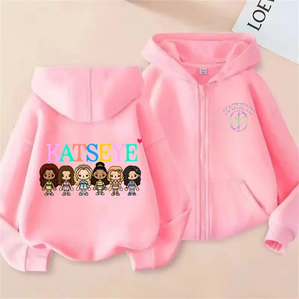 Kids Zip Up Sweatshirts Kpop Katseye Print Hoodie Children Clothes Kids Casual Tops Girl Boy Sweatshirt Zipper Hoody Streetwear