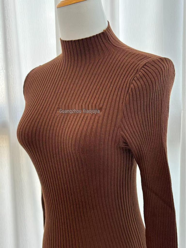 Women's White Knit Sweater: Half High Neck, Versatile Inner Wear for Autumn/Winter 2025