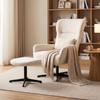 360 Degrees Swivel Lounge Chair with Stool, Height-Adjustable, Chenille Cover, with Lumbar Cushion, Cream White