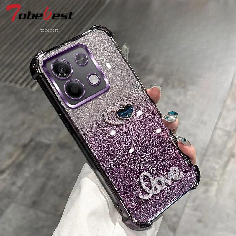 Etui silikonowe 3D Love Shockproof z brokatowym platingiem dla Xiaomi Redmi Note 13 Pro Plus 13C 13R 4G 5G Miękka tylna pokrywa
