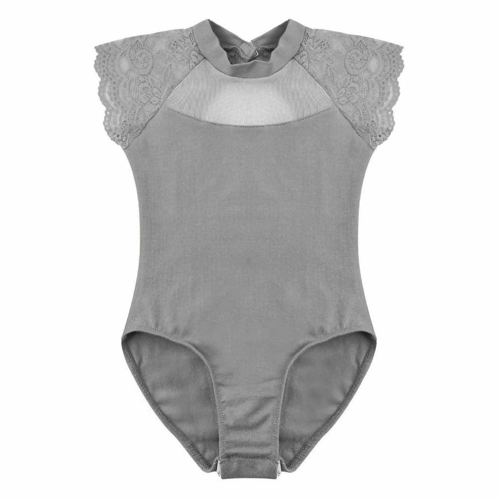 Ärmelloser Tanzbody für Mädchen Rundhalsausschnitt Schulterdesign aus Spitze Einfarbig Ovalförmiger hohler Rücken Jumpsuit
