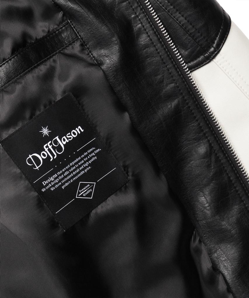 Doffjason Oversized Vegan Leather Rapid Two-Tone Jacket