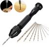 1SET black mini aluminum alloy hand drill 11pcs hand twist drill set manual drill bit