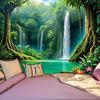 2D Turquoise Pool Waterfall Tapestry Lush Rainforest Photography Background