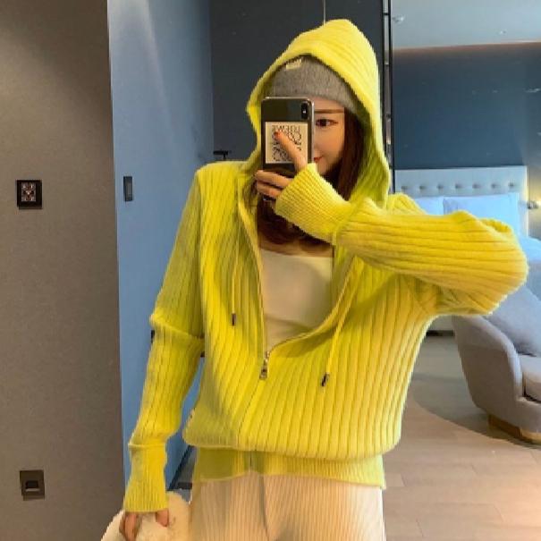 Autumn Women Sweater Jacket Knitting Basic Fashion Zipper Cardigan Long Sleeve Pink Coat