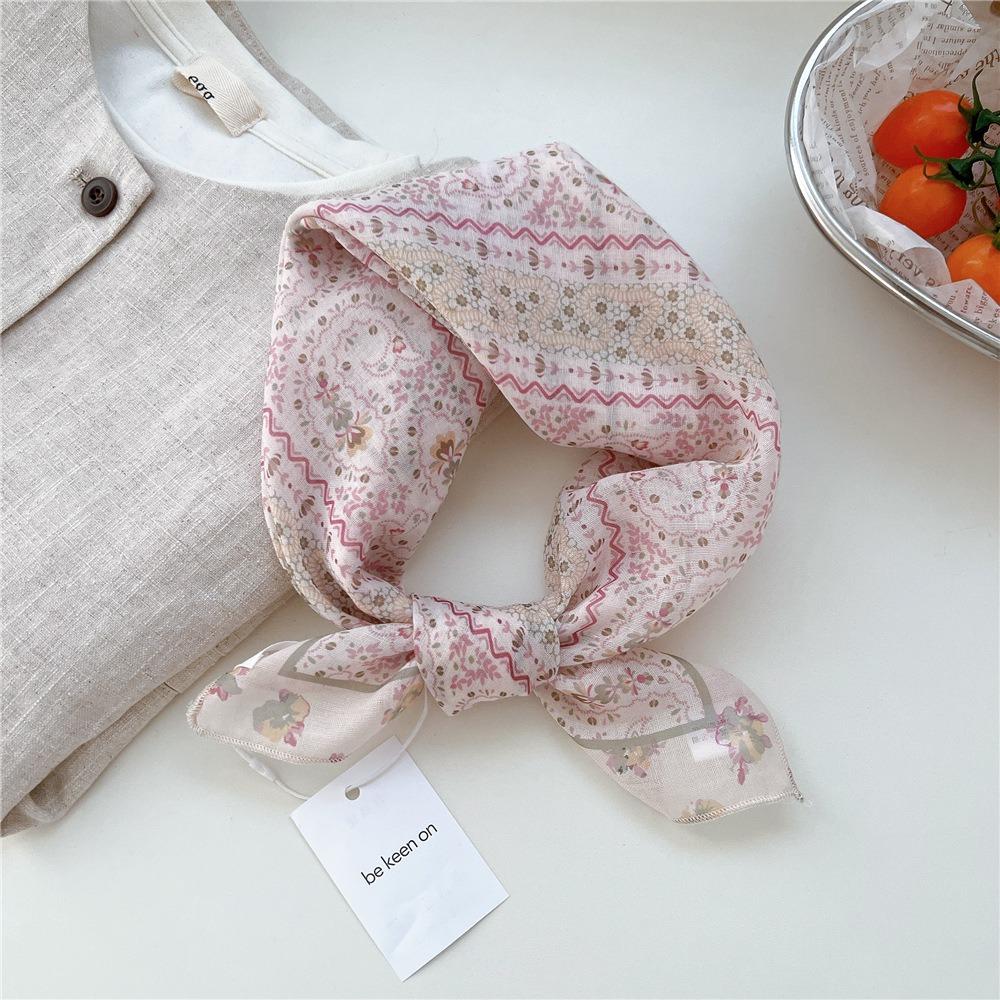 56cm Soft Print Flower Scarf Thin Neckerchief Bandana New Hair Ribbon Band Women 8