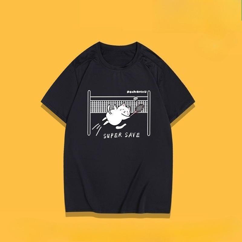 

New Cat Cultural Shirt Unisexs and Womens Shortsleeved Top Crew Neck Couple Running Sports Training Printing Trendy Brand M