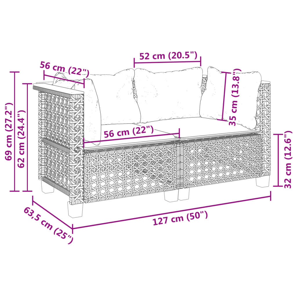 Vidaxl Moduli Angolari per Divano con Cuscini, 2 Pezzi, Grigio, Polyrattan