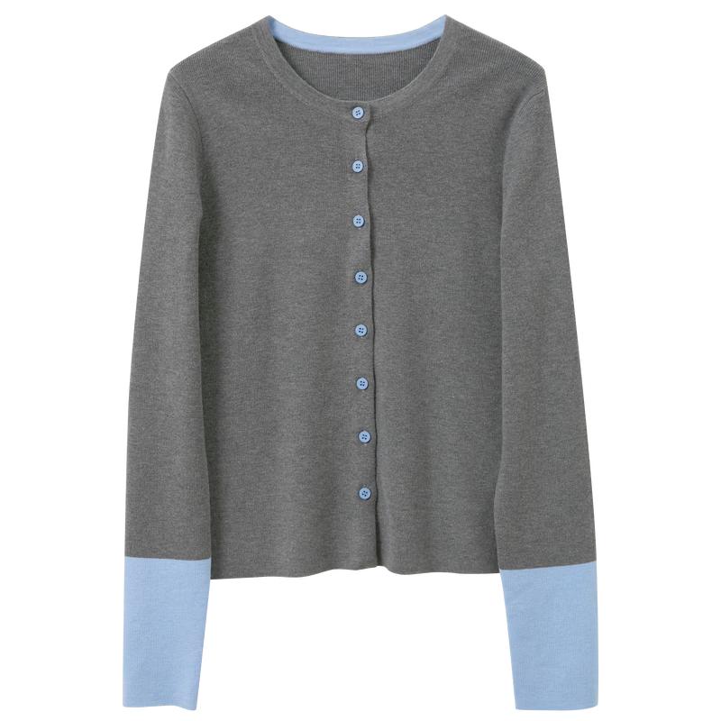 Sancai 2026 Spring Color Block Round Neck Knit Cardigan