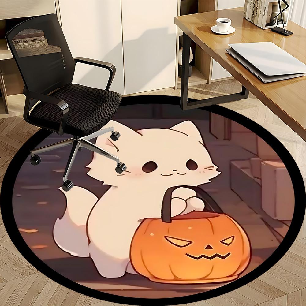 1PC Halloween Kitten Office Round Area Rug, Indoor Mat Suitable ForOffice, Under Office Chairs Bedroom Living Room Home Decor, Room Deco f030