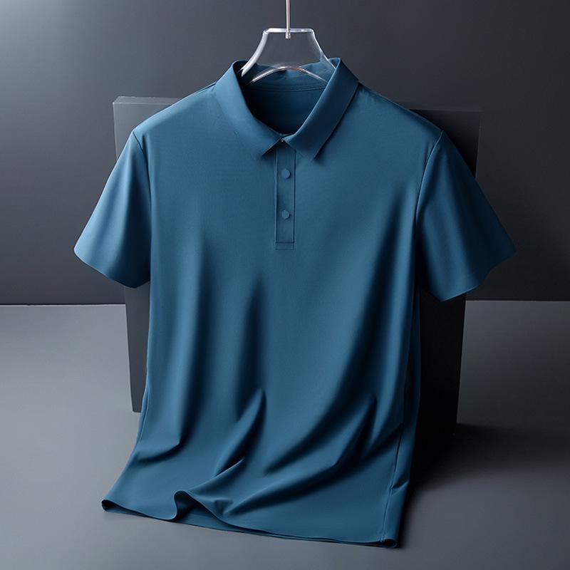 Ice Silk Men's Stretch Polo Shirt: Summer Lightweight, High-End Business Casual, Short Sleeve, Turn-Down Collar