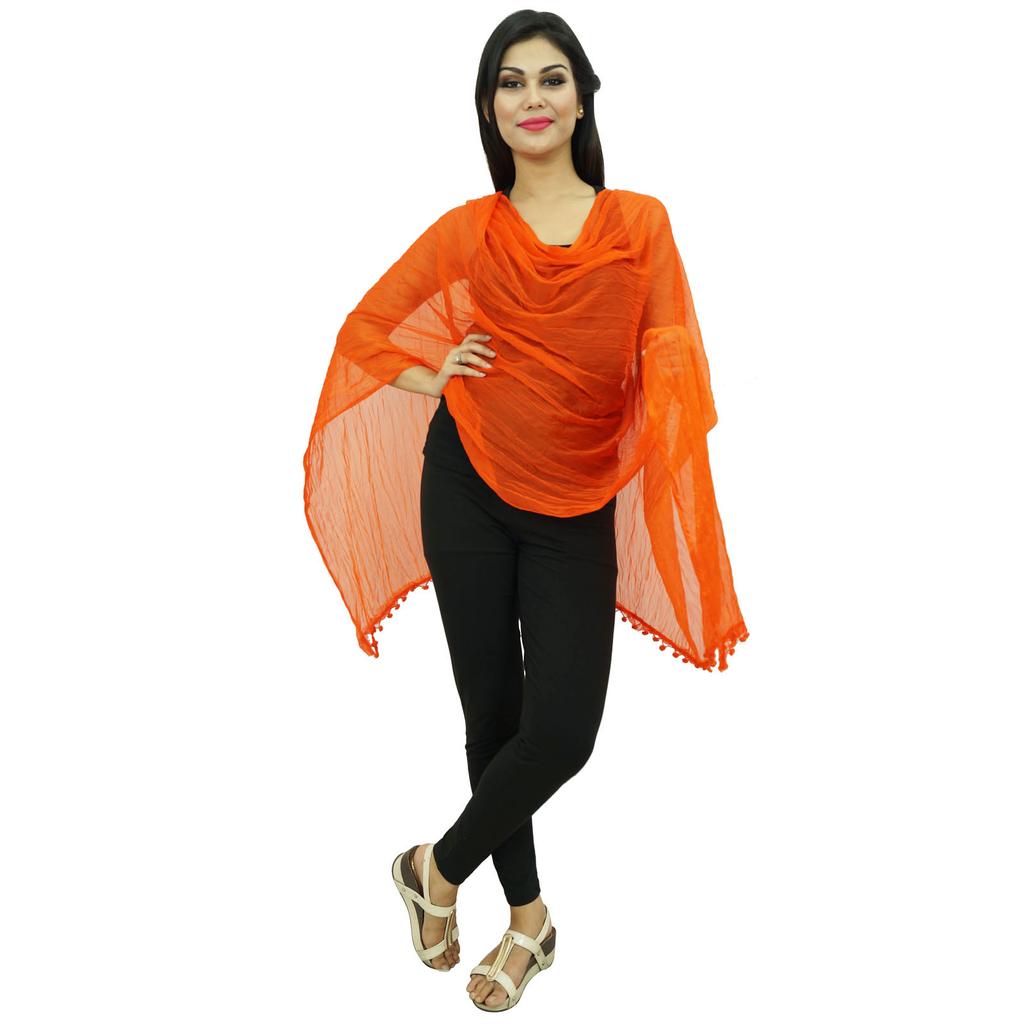 Frauen indische Chunni Chiffon-Mischung lange Pom Fransen Dupatta Schals Damenmode