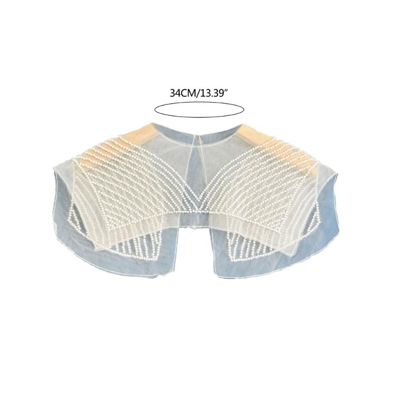 Japanese Women Girl Fake Collar Shawl Scarf Faux Pearls Beading Vintage Shoulder Wrap Sheer Organza Half Shirt Poncho
