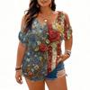 Womens Short Sleeve Cold Shoulder Top with Independence Day Print Casual Loose Fit V Neck Pullover Blouse for Daily Wear