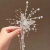 Long Crystal Butterfly Bead Tassel Hair Clips for Women Shiny Luxury Headwear Side Bangs Double Ponytails Photos Accessory Gift