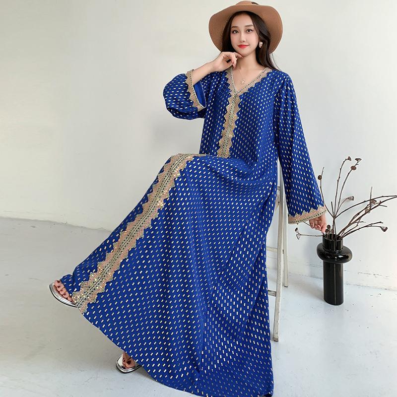 

Long Sleeve Dress Loose Large Size Fat Girl Long Skirt One size (can be worn within 85kg) королевский синий