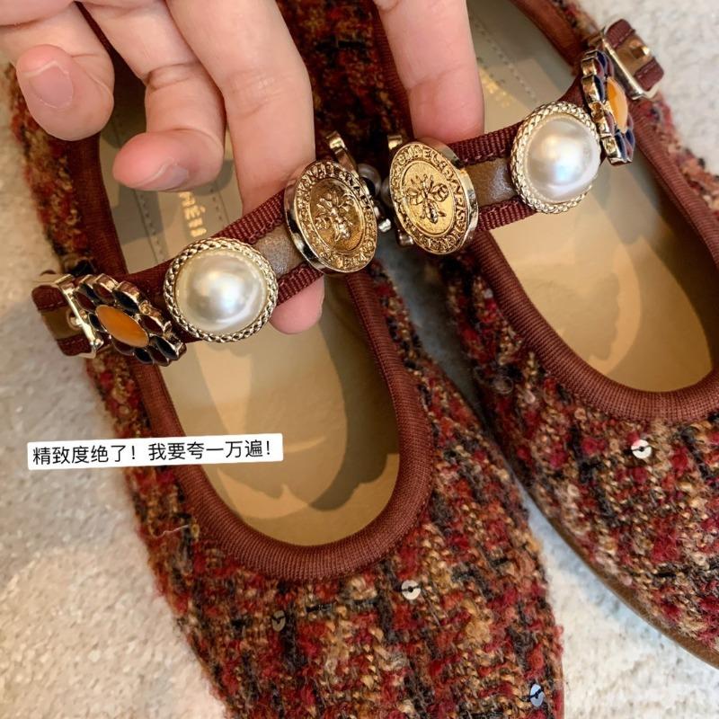 Badge Buckle Ballet Shoes Women's Single Shoes Flat Leather Mary Jane Shoes