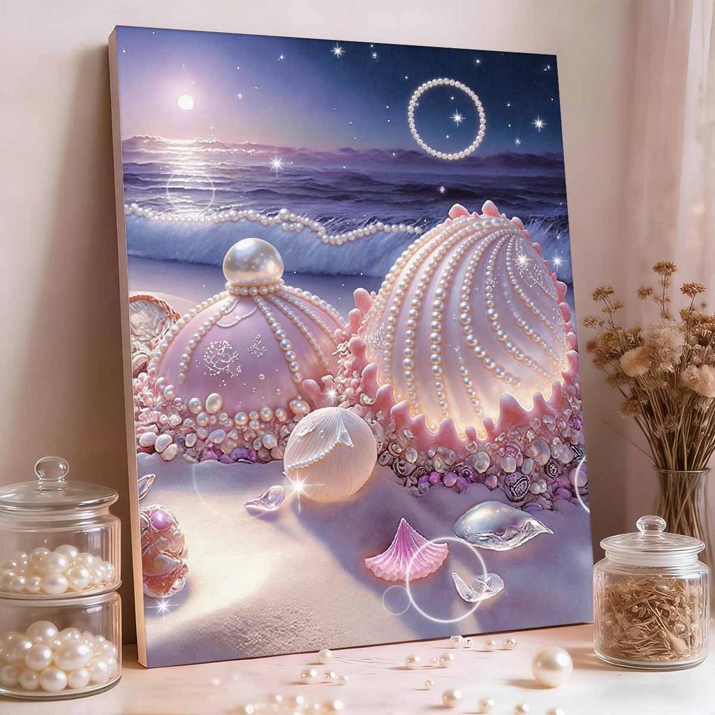 DIY Muscheln am Strand Perlen Diamant Kunst Malerei Kits für Erwachsene und Anfänger, Feine Ansicht Funkelndes Malerei Handwerk Hauswand Dekoration Handgemachtes Geschenk