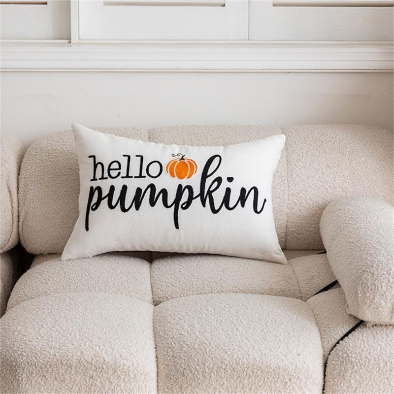 Cushion Cover Colorful Pumpkin Embroidery Cushion Case Throw Pillow Cover for Sofa and Bedroom Comfort, Poly Cotton