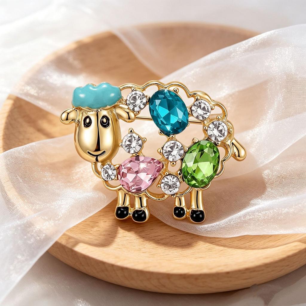 Diamond-studded Sheep Brooch - Unique Animal Design with A Touch of Sophistication