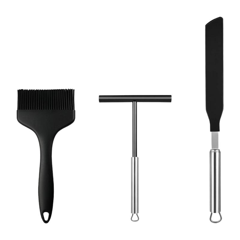 

Professional Crepes Making Tool 3pc Nonslip Kitchen T-Shape Batter Spreader and Spatula Set Metal Spreader 1