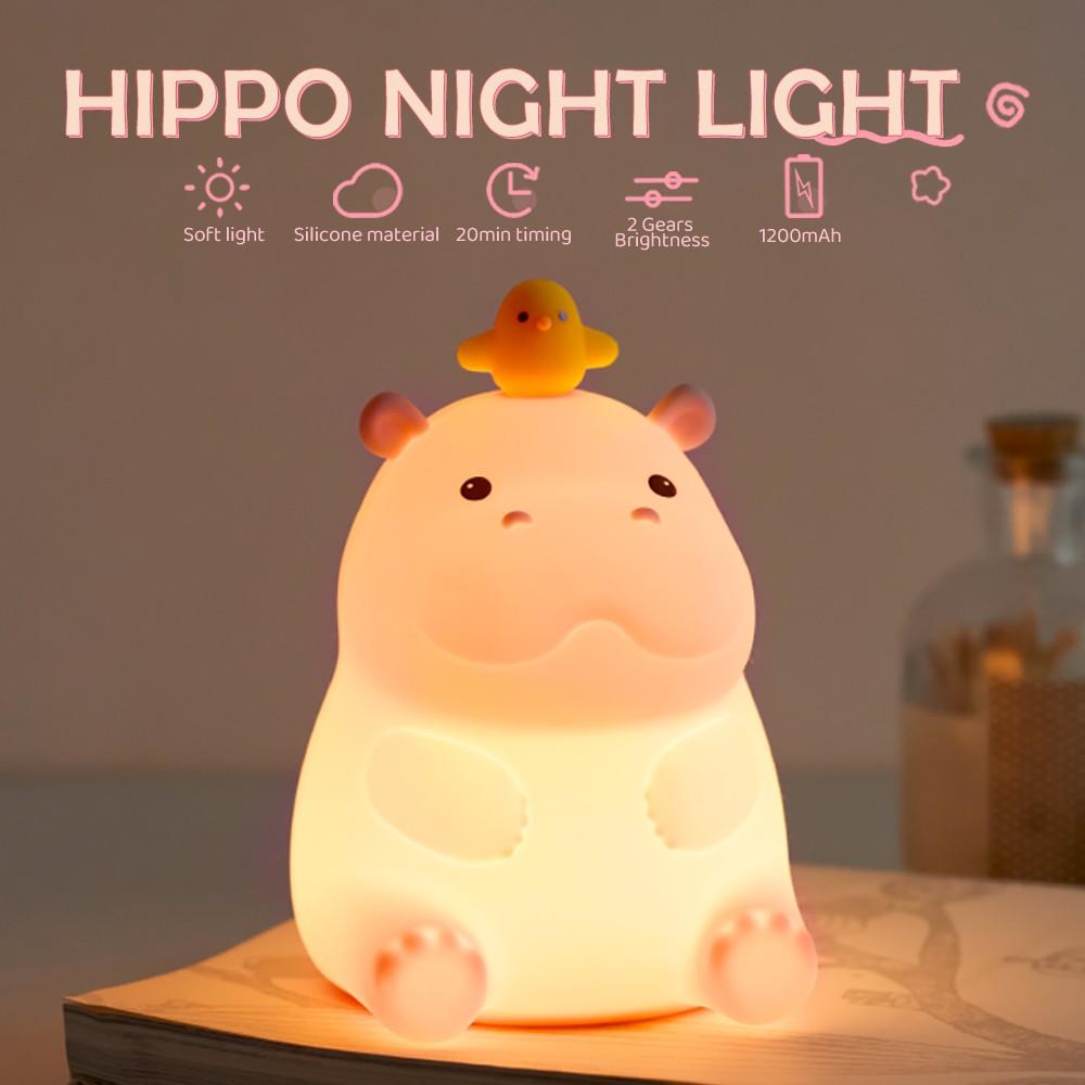 Cute Children's Silicone Night Light Novelty Fox Hippo Pat Toy Rechargeable With Touch Sensor Children's Bedroom Night Light
