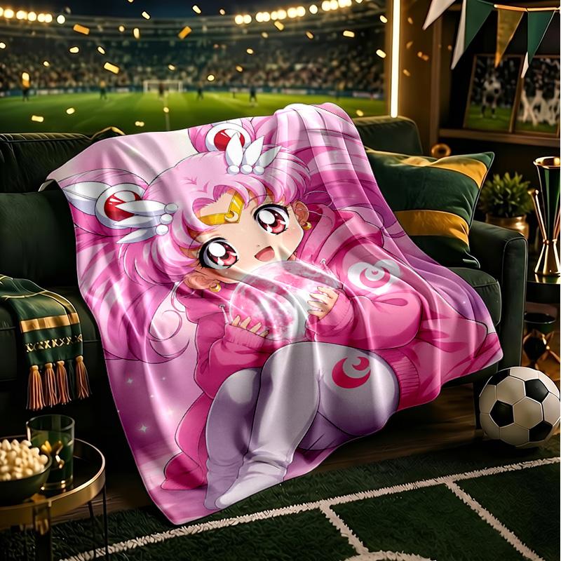 Pink Moon Puella Magi  Throws Blanket Flannel Blankets Plush for Couch Bed Gifts for Men Women Travel picnic blanket Christmas fan gifts