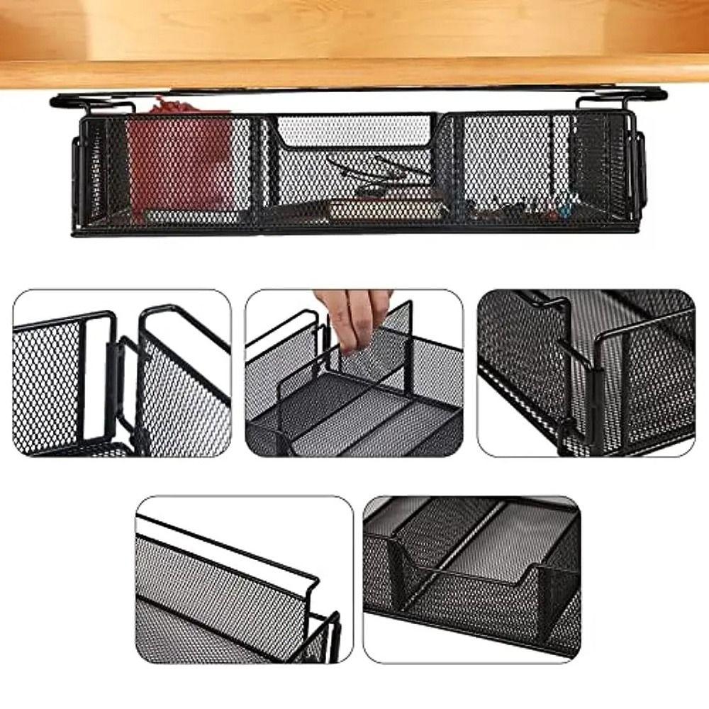 Space Saving Under Desk Drawer Large Capacity Desk Hanging Tray Metal Storage Basket  Household