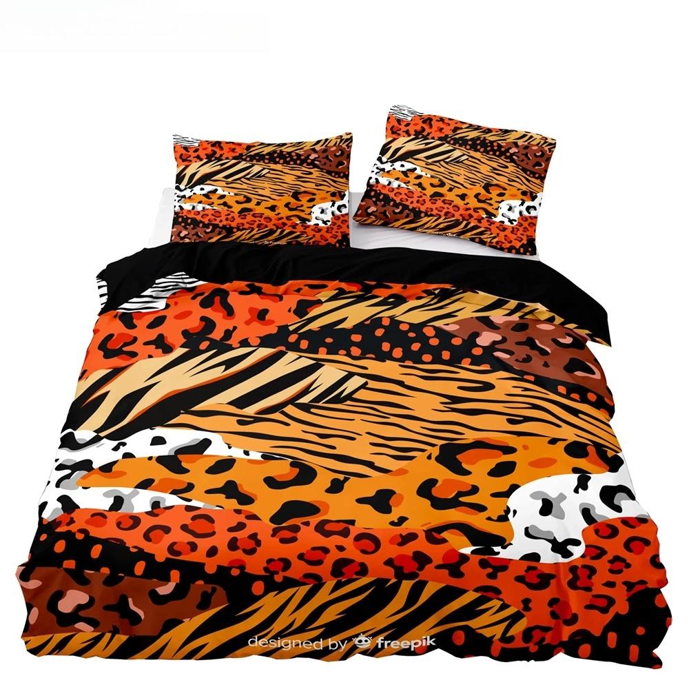 Set Biancheria da Letto Stile Americano Queen Rosa Motivo Leopardo Copripiumino con Federa Singolo Matrimoniale King Piumino Morbido Copriletto
