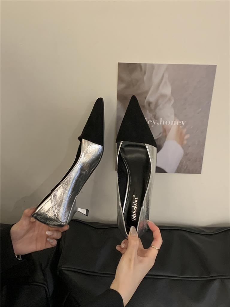 High heels women's thin heels are not tired of feet 2025 spring new beautiful red shoes pointed French single shoes