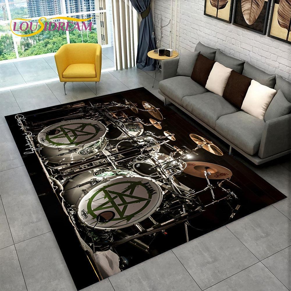 3D Drum Kit Music Instruments Area Large Carpet Rug for Home Living Room Bedroom Doormat DecorArea Rug Carpet Non-slip Floor Mat