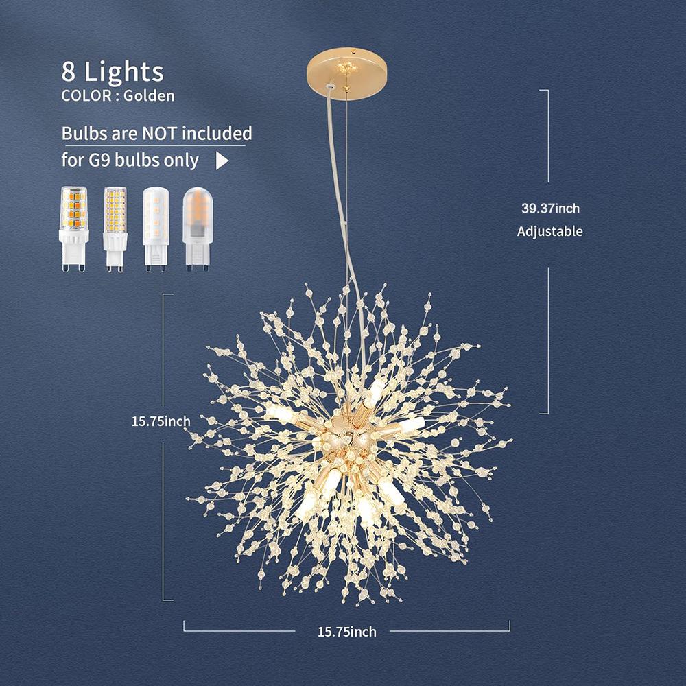 

Современные хрустальные люстры фейерверк, без диммирования, 8-ламповые золотые потолочные светильники-спутники в виде одуванчика, для спальни, гостиной, столовой 8 heads