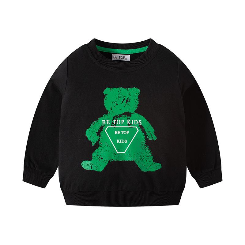 2026 Kids Cartoon Bear Print Cotton Pullover Hoodie - Boys Long Sleeve Autumn Wear 140 cm