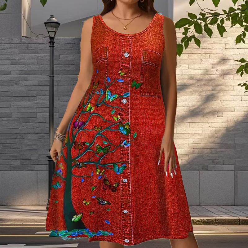 

Женское платье без рукавов с круглым вырезом и принтом ковбоя, свободное, мягкое и удобное, большого размера 4XL красный