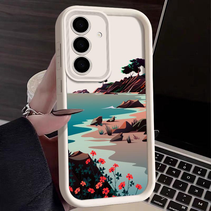 Landschaftsbild Bemalte Handyhülle Für Samsung S26 S25 S24 S23 S21 Ultra See Waldansicht Sonnenaufgang Für Galaxy S25 S24 FE S26 Plus Hülle