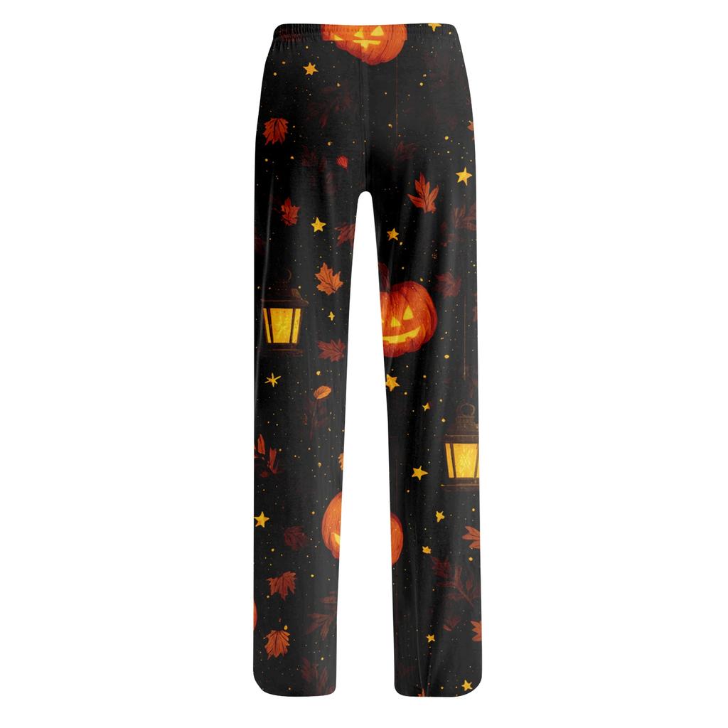 Women's Loose Fit Casual Lounge Pants Halloween Pattern Elastic Waistband Comfortable Fit Relaxed Style Full Length Bottoms