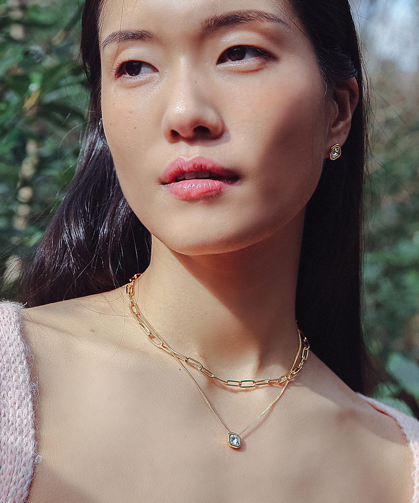 Sundaydiscoclub Shinee Pendant Two-Chain Necklace Gold Transparent