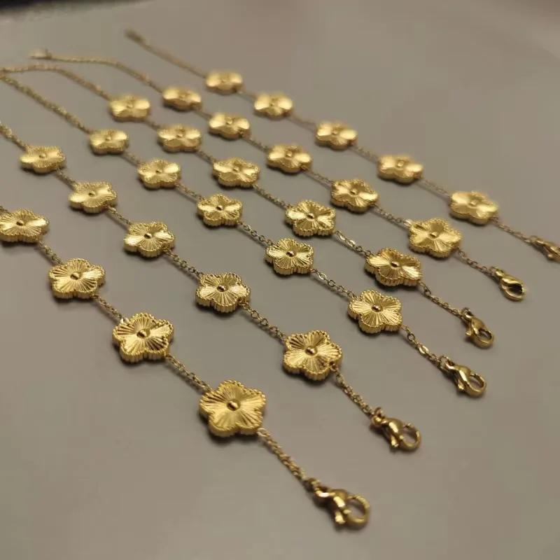 EVISPOL Edelstahl Damen Kleeblatt Armband Persönlichkeit Doppelseitig Pflaumenblüte Pflanze Fünfblättrige Blume Verstellbares Armband